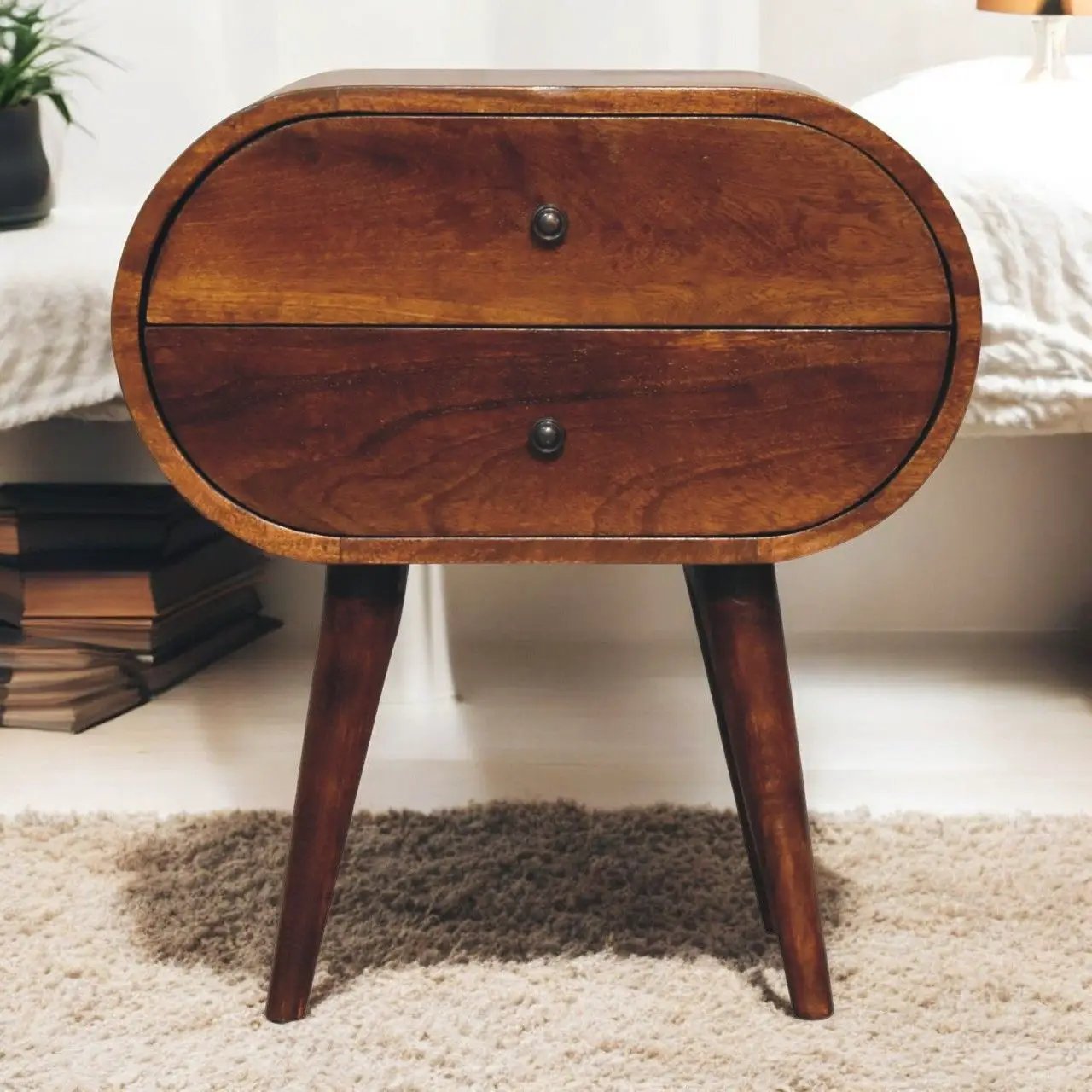 Large Chestnut Circular Bedside by Unique Piece Furniture