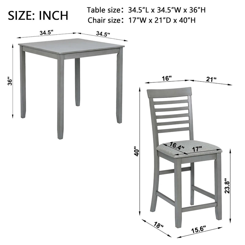 5 Piece Dining Table Set, Wooden Dining Square Table Set For 4, Counter Height Kitchen Table Set With Square Table And 4 Upholstered Chairs - Gray by Unique Piece Furniture