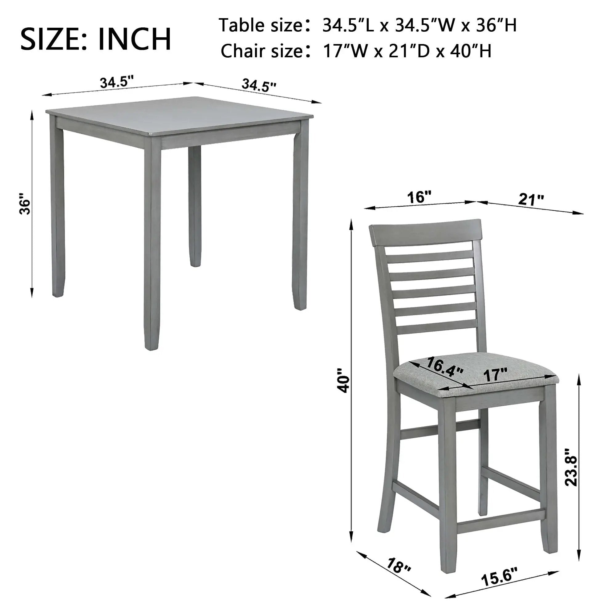 5 Piece Dining Table Set, Wooden Dining Square Table Set For 4, Counter Height Kitchen Table Set With Square Table And 4 Upholstered Chairs - Gray by HouseOfZazla