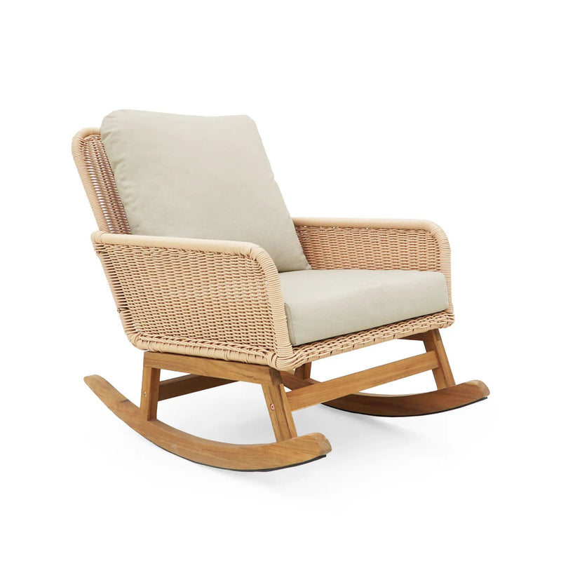 Contemporary Minimalist Wicker Rocking Chair With Soft Cushions And Durable Wooden Frame by HouseOfZazla