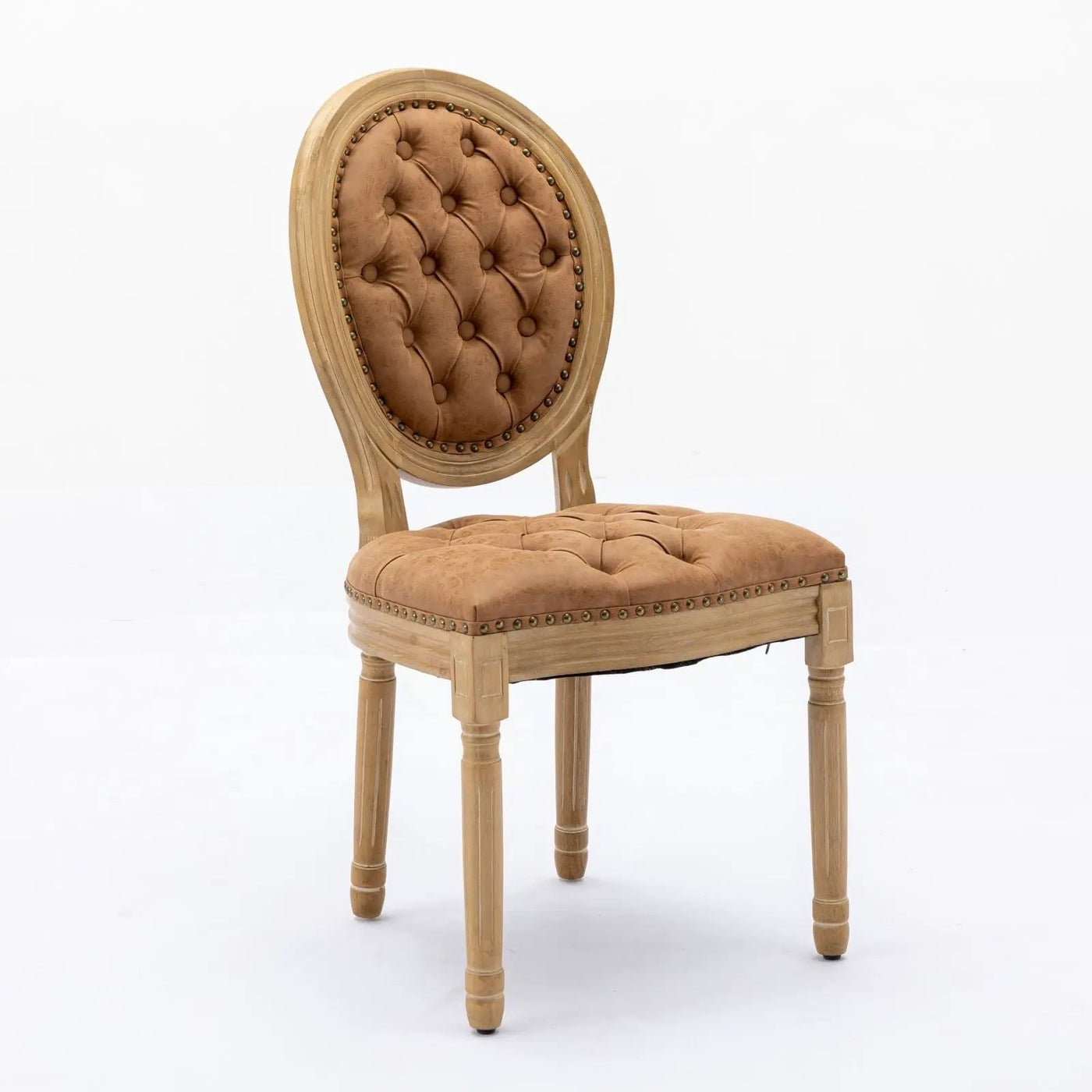 French Style Solid Wood Frame Antique Painting, Hand-Pulled Buckle Decoration Artificial Dining Chair With Nailhead Trim, Wood Legs by Unique Piece Furniture
