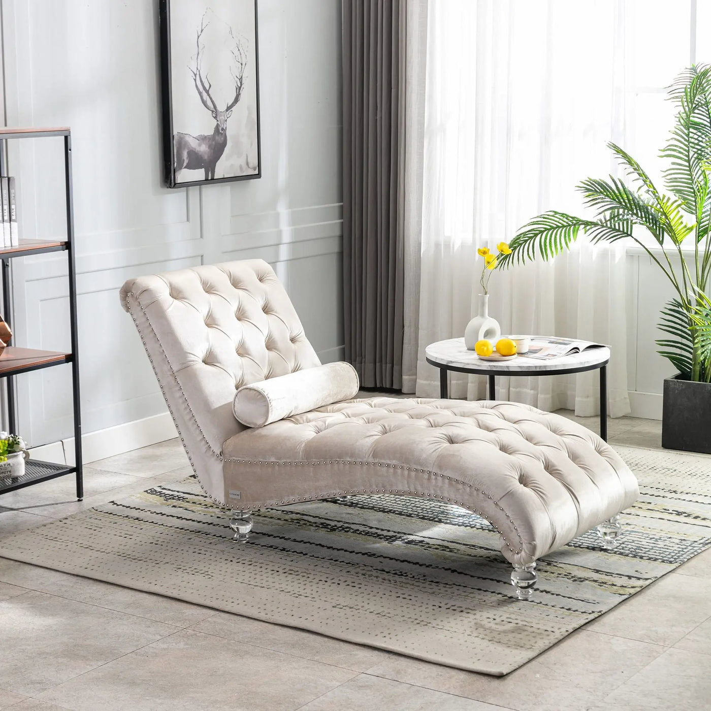 Chaise Lounge Indoor, Button Tufted Upholstered Chaise Lounge Chair With Pillow by Unique Piece Furniture