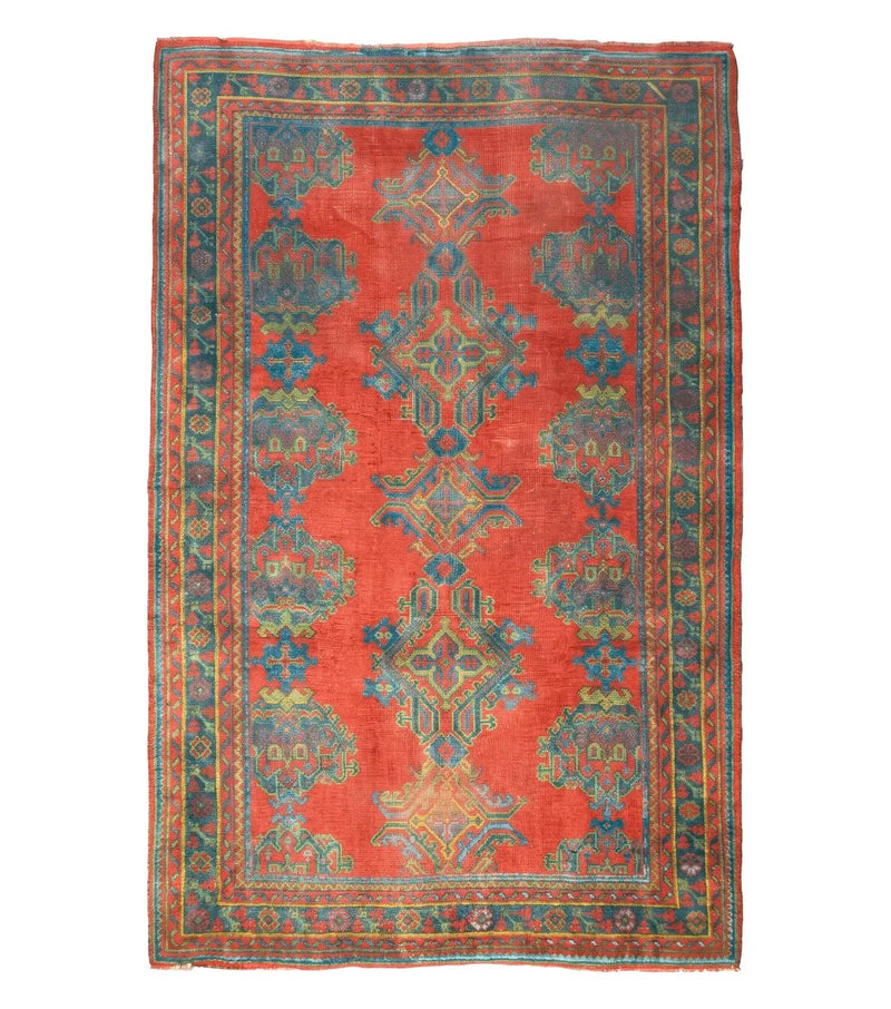 7x11 Turkish Oushak Rug, Vintage Red & Blue Oriental Carpet, Hand Knotted Wool Area Rug 7 x 11, Turkish Sparta Rug, Antique Turkish Rug Nice by Jewel Rugs