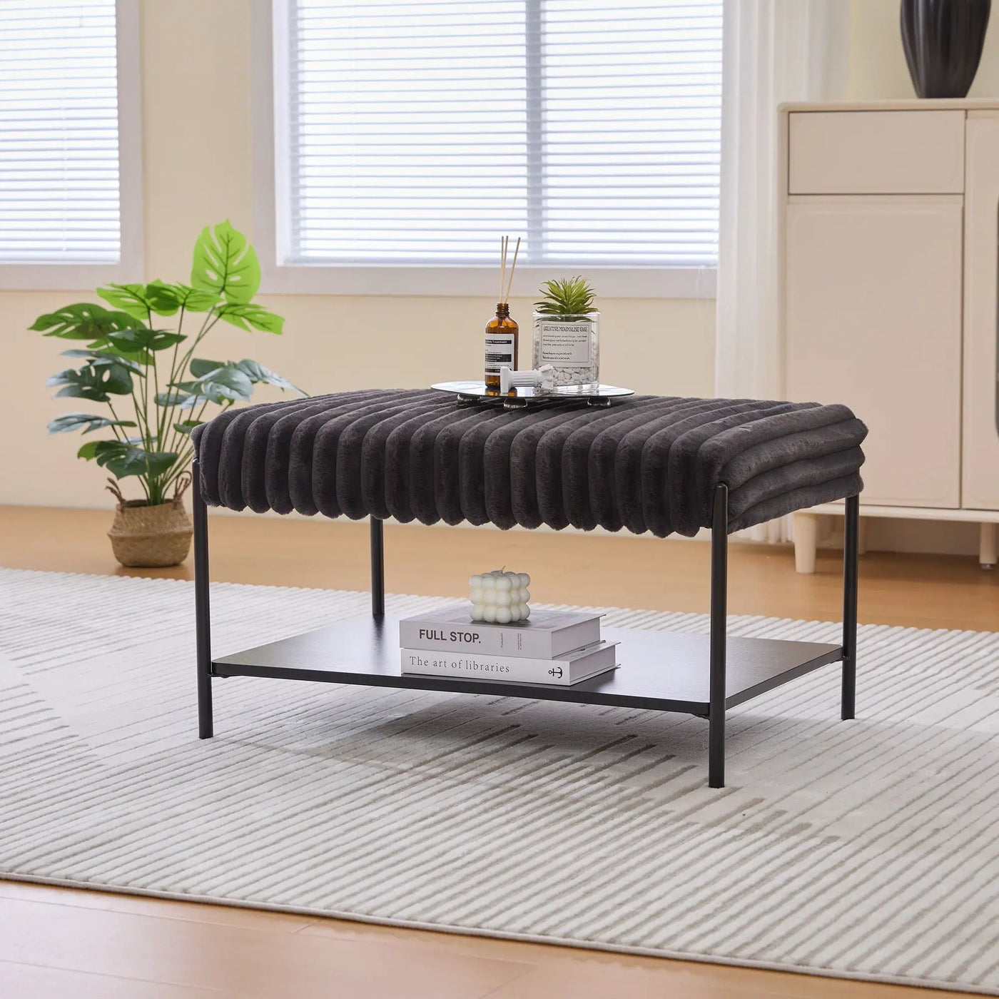 Upholstered Ottoman Coffee Table Foot Rest With Open Storage by HouseOfZazla