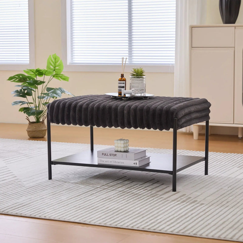 Upholstered Ottoman Coffee Table Foot Rest With Open Storage by Unique Piece Furniture