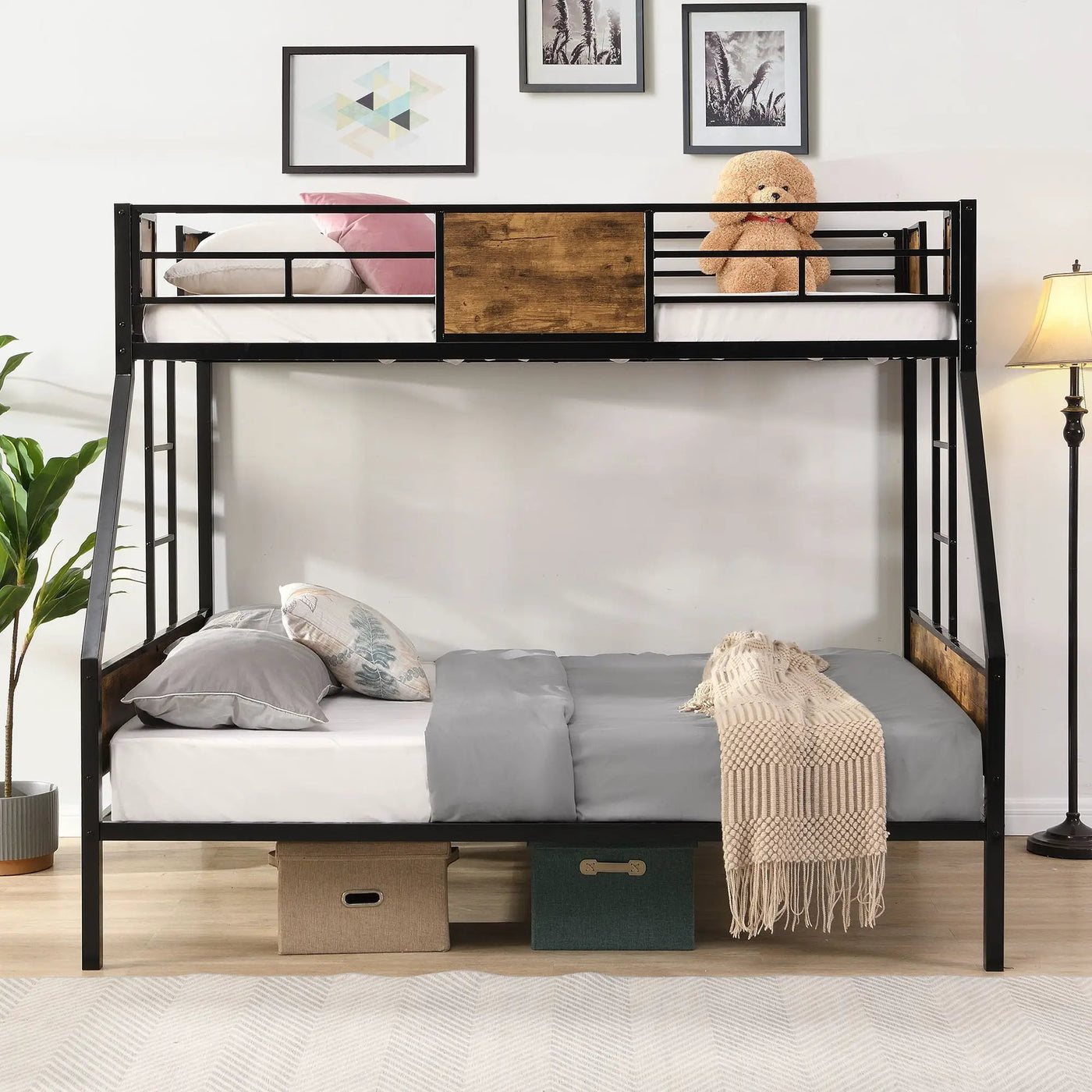 Modern Metal Bunk Bed With Side Ladders And Guardrail by HouseOfZazla