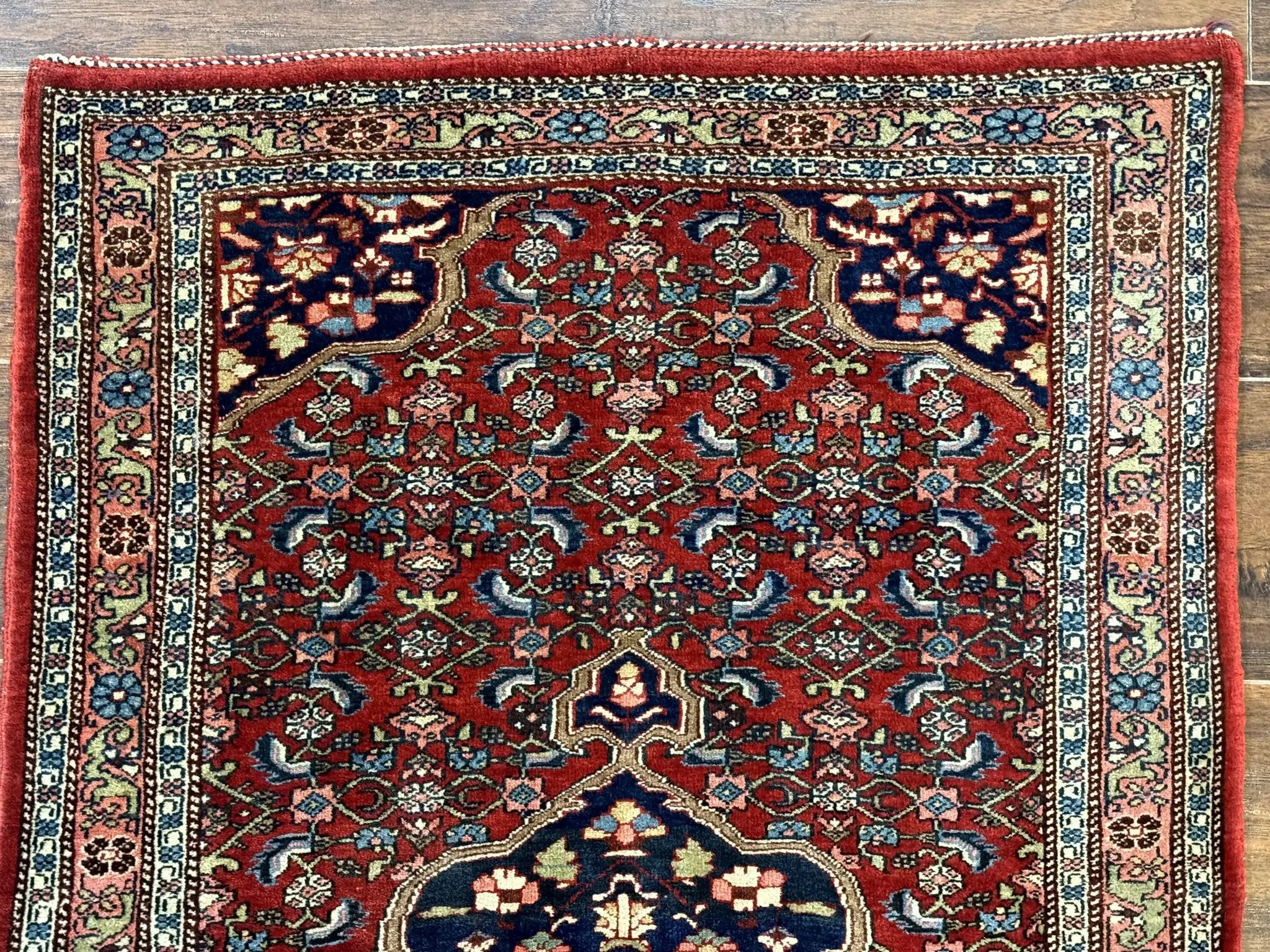 Persian Bidjar Rug 2.7 x 4, Red and Navy Blue, Small Persian Area Rug, Semi Antique by Jewel Rugs