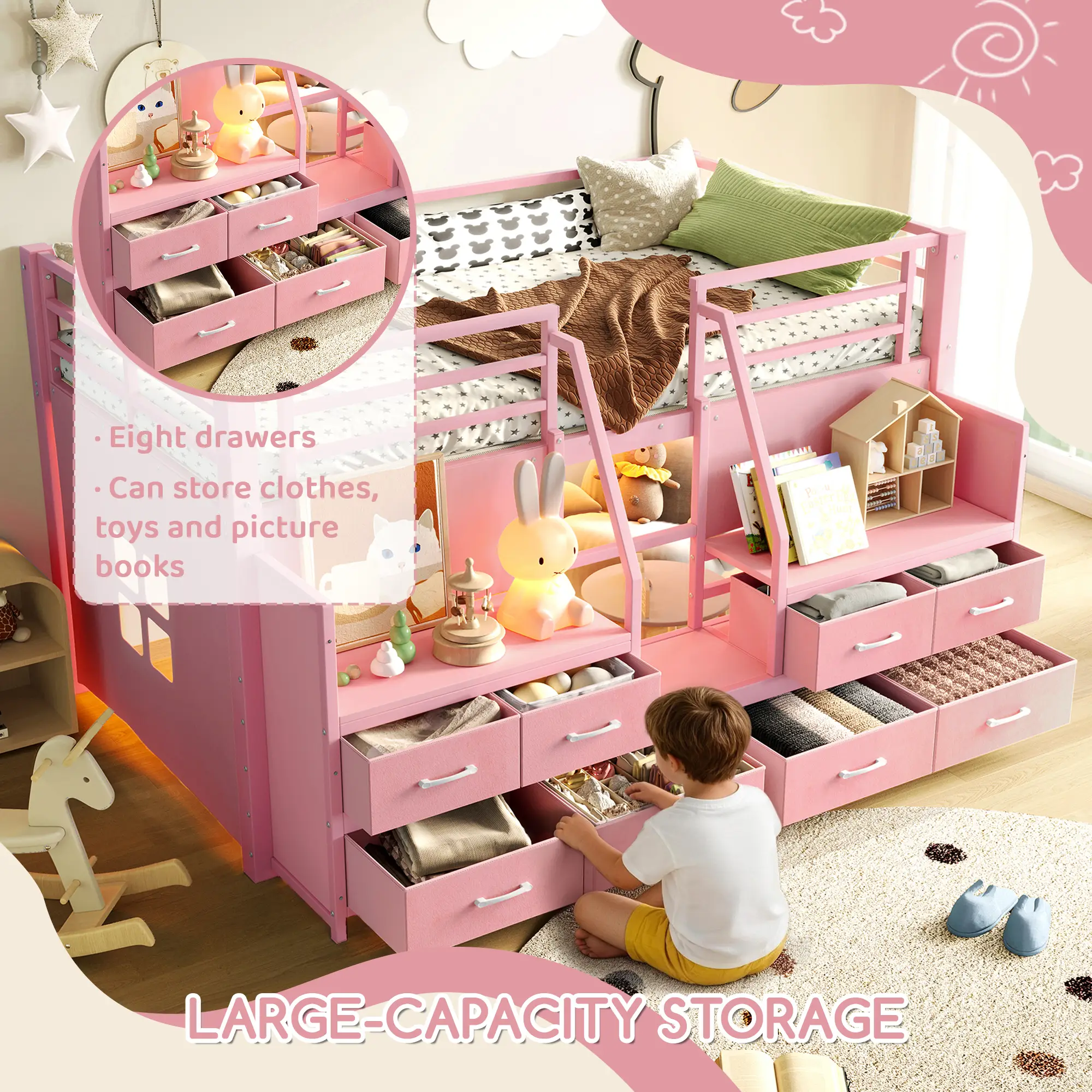 Twin Low Loft Bed with Multi-Storage Spaces by HouseOfZazla