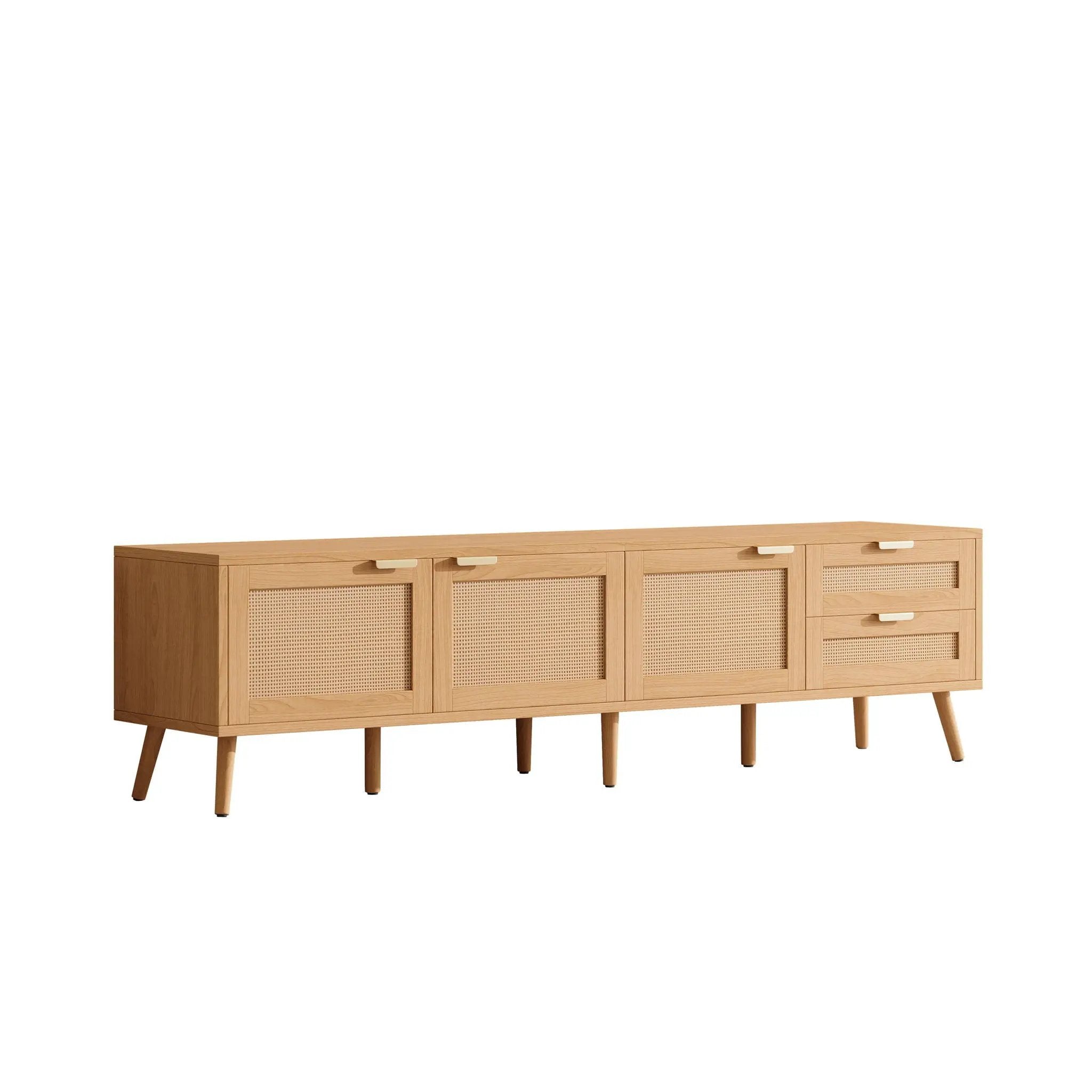 TV Stand, Media Console, 2 Drawers & Cable Management - Natural Wood by Unique Piece Furniture