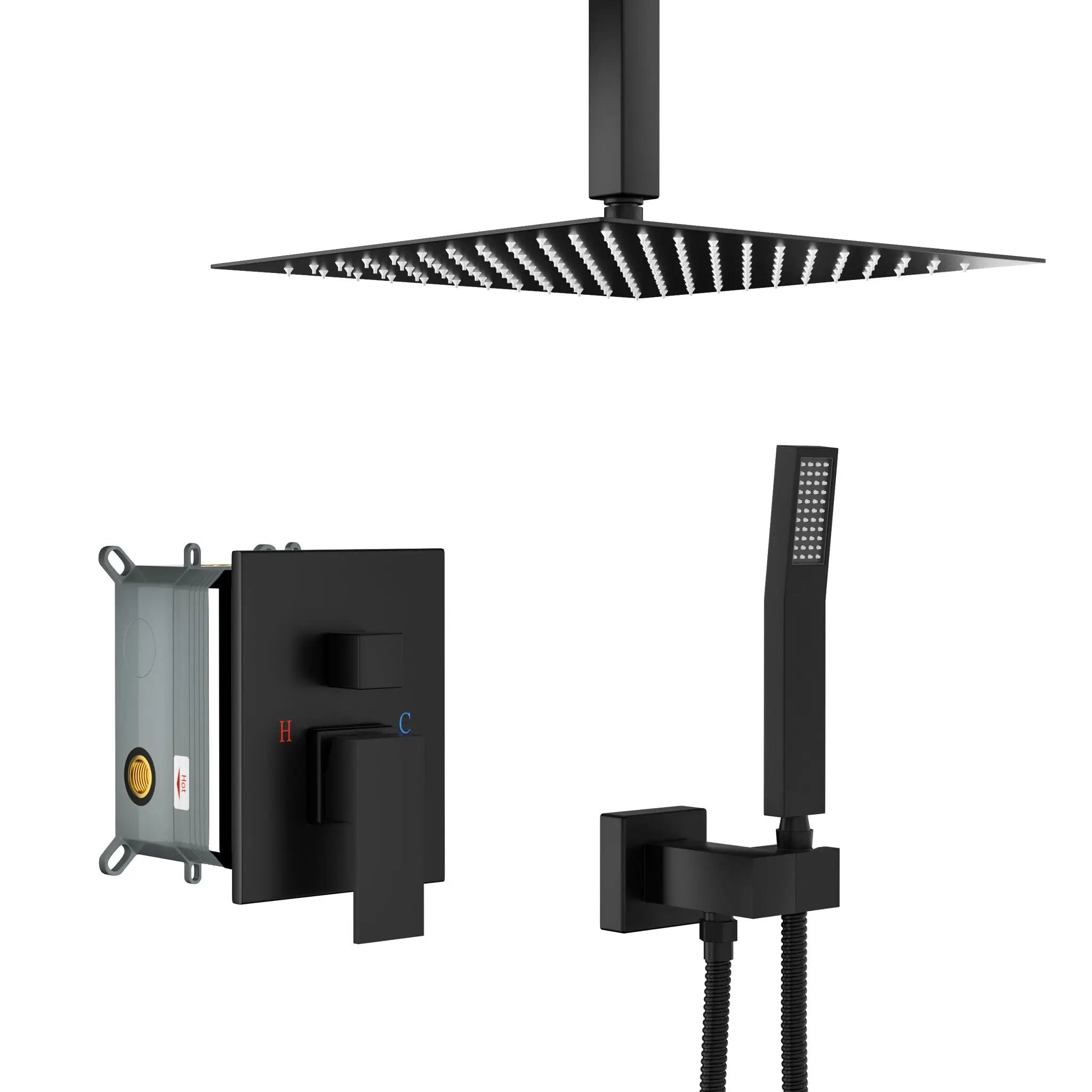 Dual Shower Head 10" Ceiling Mount Square Shower System With Rough In Valve - Matte Black by HouseOfZazla