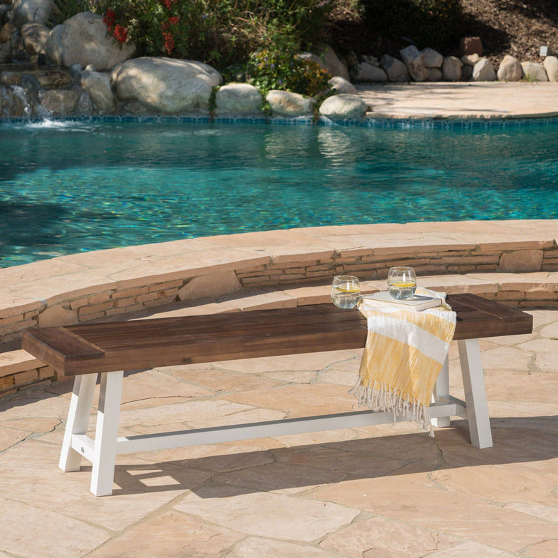 Tranquilizer Outdoor Acacia Wood Bench With Slat Panel Design by HouseOfZazla