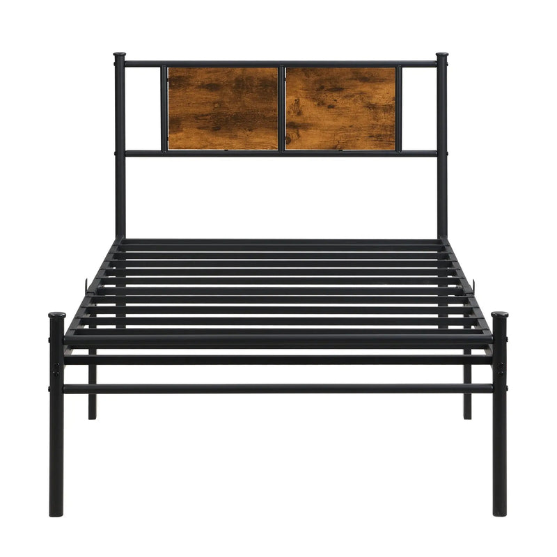 ModerMetal Bedframe With Wood Panel Headboard by HouseOfZazla