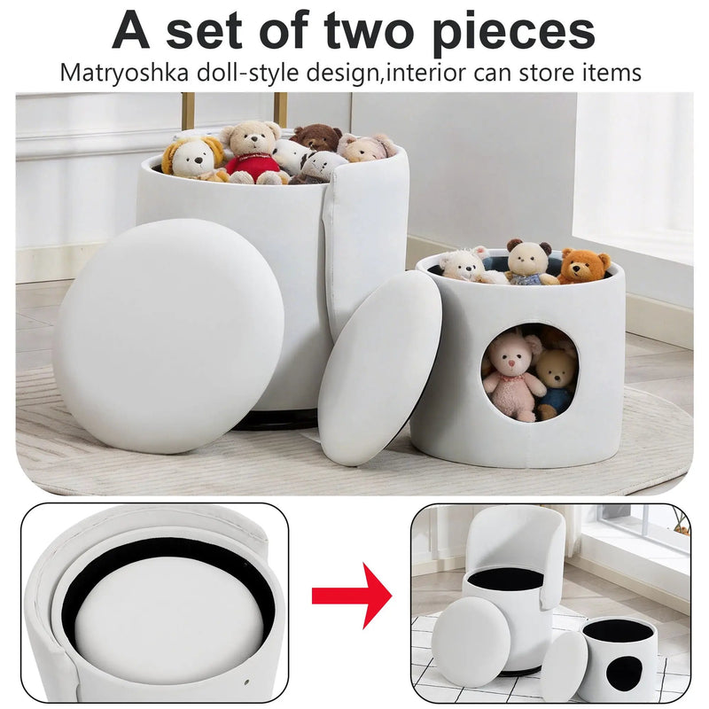 Barrel Chair With Built In Storage, 360° Swivel - Beige by HouseOfZazla