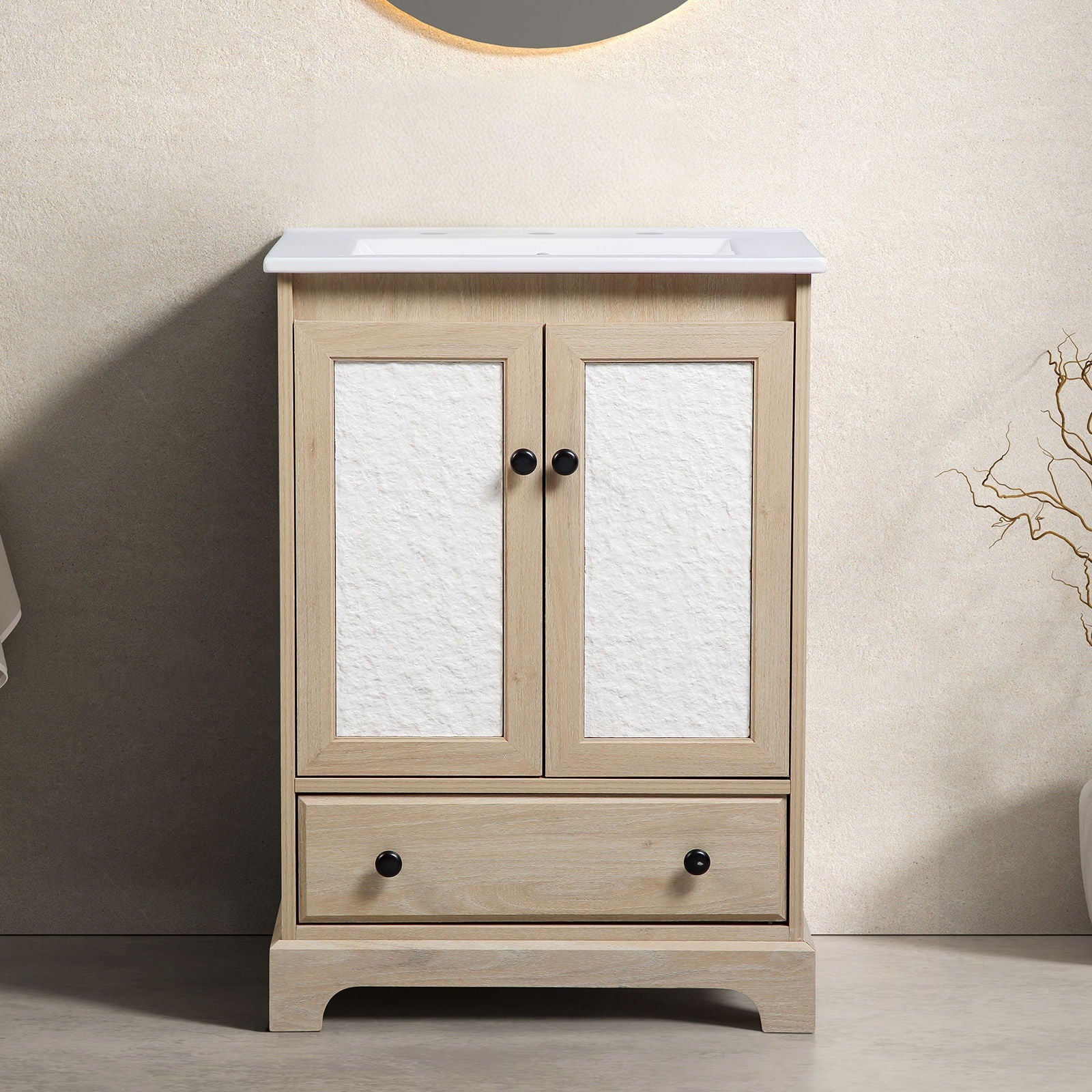 Bathroom Vanity With Basin, 1 Drawer Free Standing Storage - Brown by HouseOfZazla