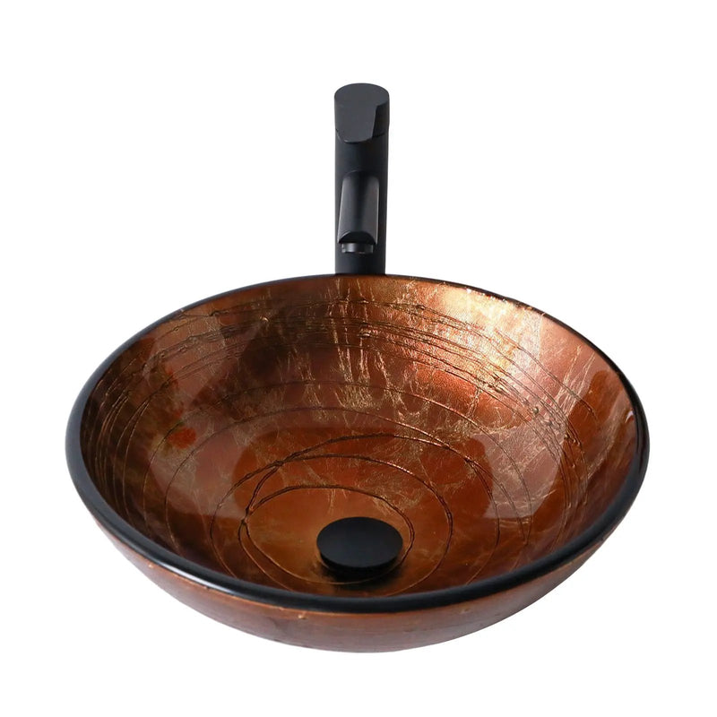 Vessel Bathroom Sink With Pop Up Drain, Round Bowl For Vanity Smooth - Brown by HouseOfZazla