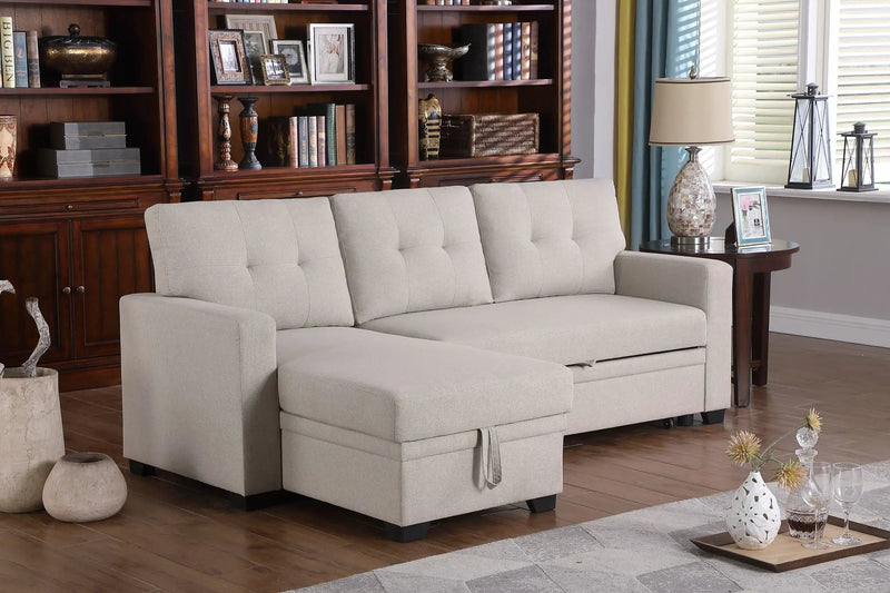 Upholstered Pull Out Sectional Sofa With Chaise by HouseOfZazla
