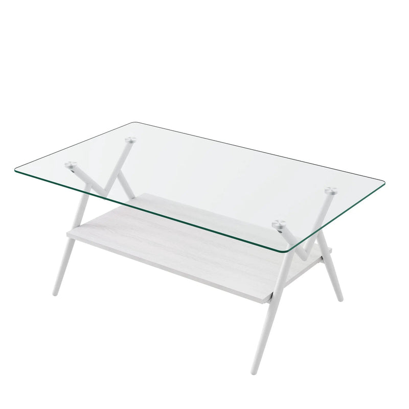 Rectangle Coffee Table With Tempered Glass Top And Shelf by Unique Piece Furniture