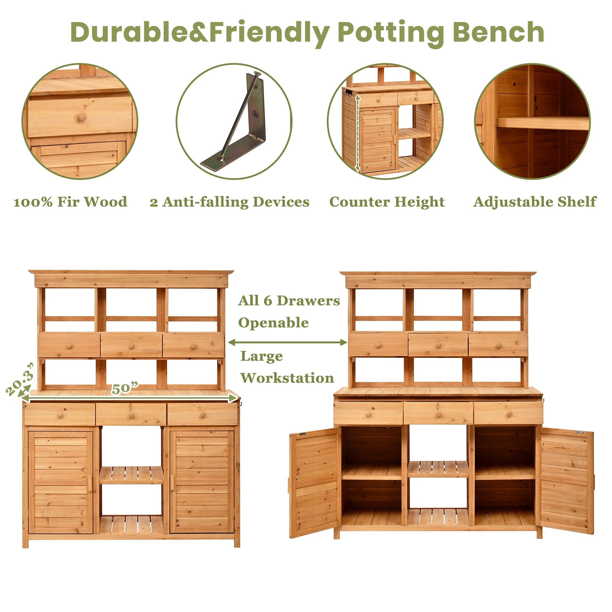 TOPMAX 65.7'' Tall Garden Potting Bench Table with Hutch by HouseOfZazla