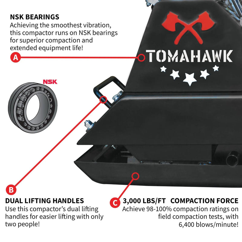 5.5 HP Honda Vibratory Plate Compactor Tamper for Ground, Gravel, Dirt, Asphalt, Compaction by Tomahawk Power