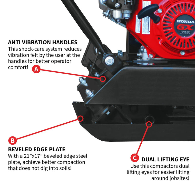 5.5 HP Honda Vibratory Plate Compactor Tamper for Ground, Gravel, Dirt, Asphalt, Compaction by Tomahawk Power