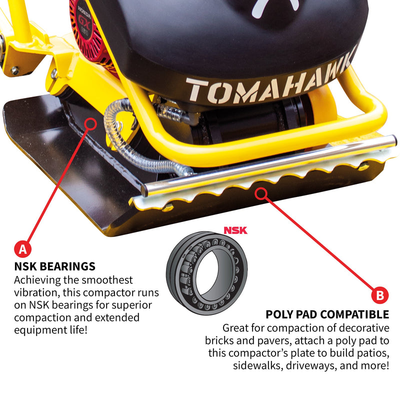 5.5 HP Honda Vibratory Plate Compactor for Asphalt Aggregate Soil Compaction by Tomahawk Power