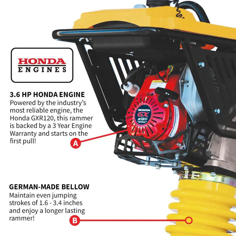 3.6HP Honda Vibratory Rammer Jumping Jack Tamper with Honda GXR120 Engine Impact Force 3,550 lbs/ft by Tomahawk Power