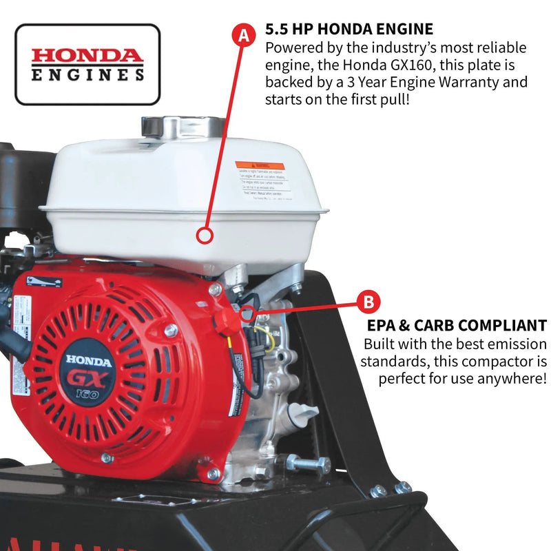 5.5 HP Honda Vibratory Plate Compactor Tamper for Ground, Gravel, Dirt, Asphalt, Compaction by Tomahawk Power