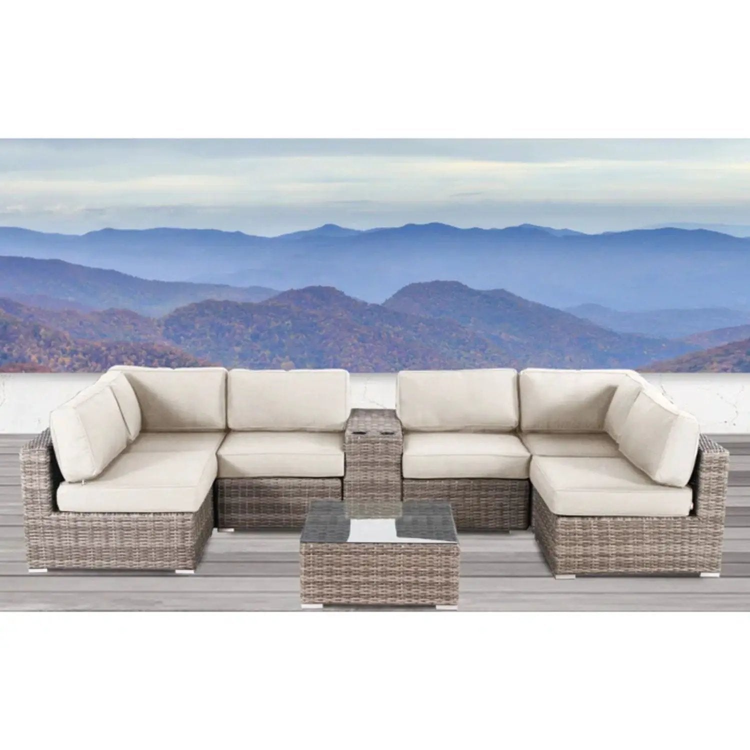 Elegant 4 Person Wicker Patio Seating Set With Cushions And Glass Top Table by HouseOfZazla