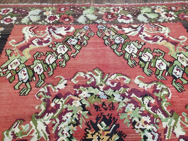 Karabakh Rug 8x11, Caucasian Kilim Rug, Vintage Antique Turkish Anatolian Azerbaijani Carpet, Wool Red & Black Hand-Woven 8 x 11 Living Room by Jewel Rugs