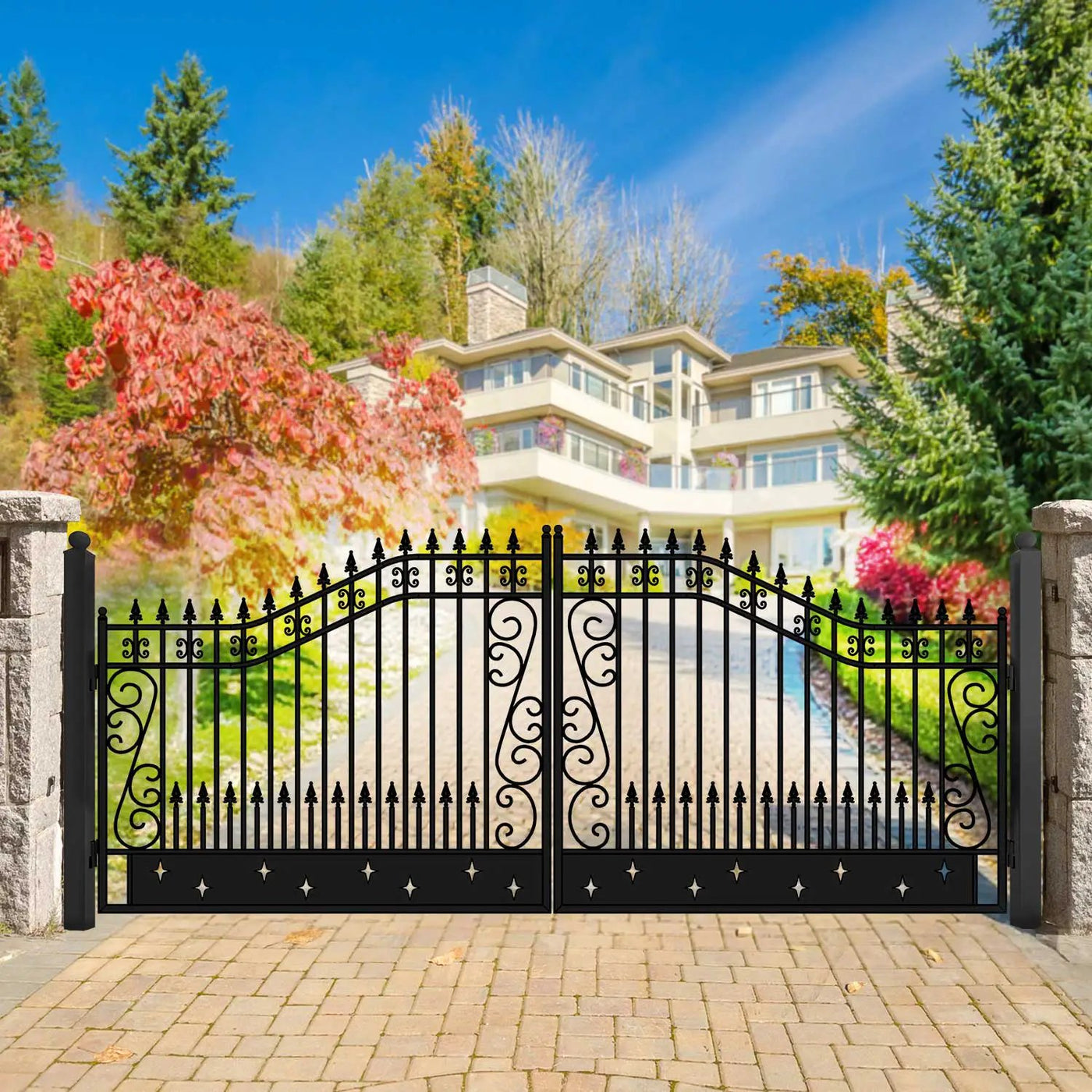 18x8 ft Steel Dual Swing Driveway Gate by Chery Industrial