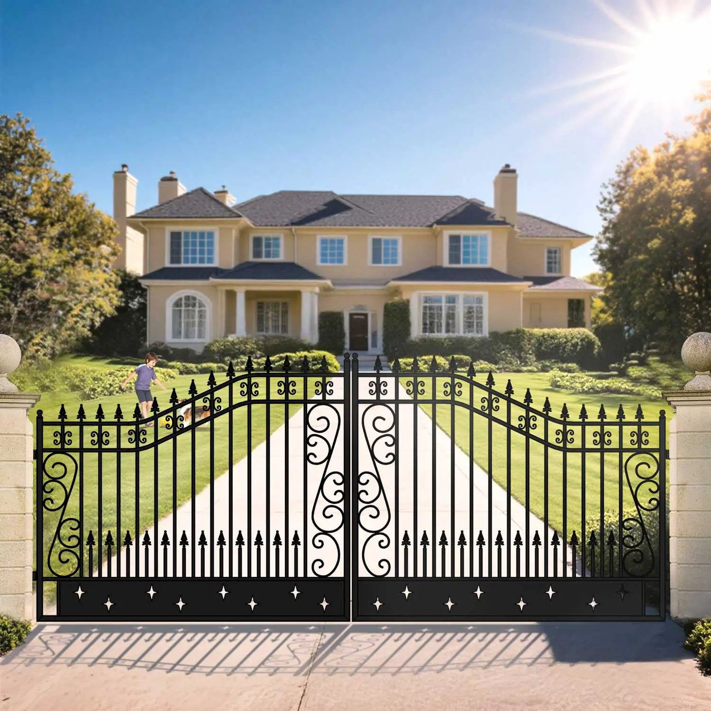 18x8 ft Steel Dual Swing Driveway Gate by Chery Industrial