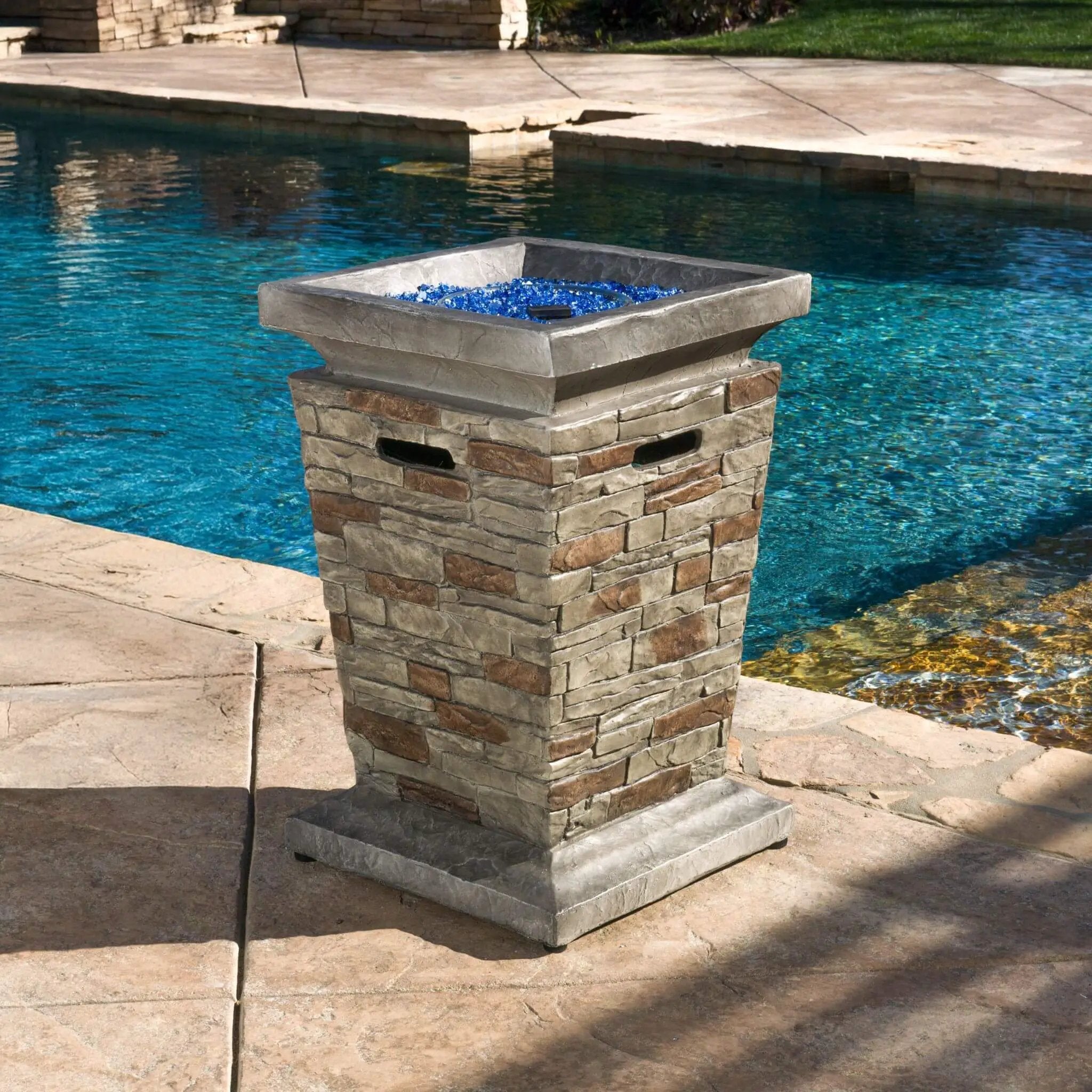 Alora 19-Inch Outdoor 40K BTU Natural Stone Fire Column (SAK36771) by SAKSBY WHOLESALE