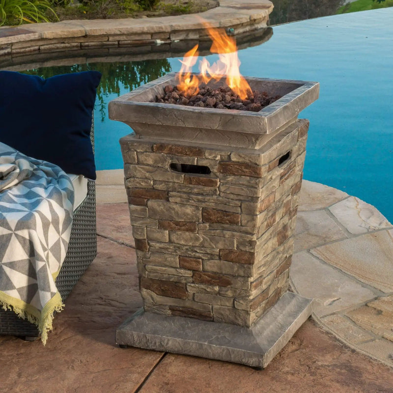 Alora 19-Inch Outdoor 40K BTU Natural Stone Fire Column (SAK36771) by SAKSBY WHOLESALE