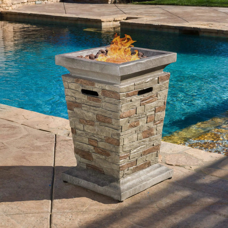 Alora 19-Inch Outdoor 40K BTU Natural Stone Fire Column (SAK36771) by SAKSBY WHOLESALE