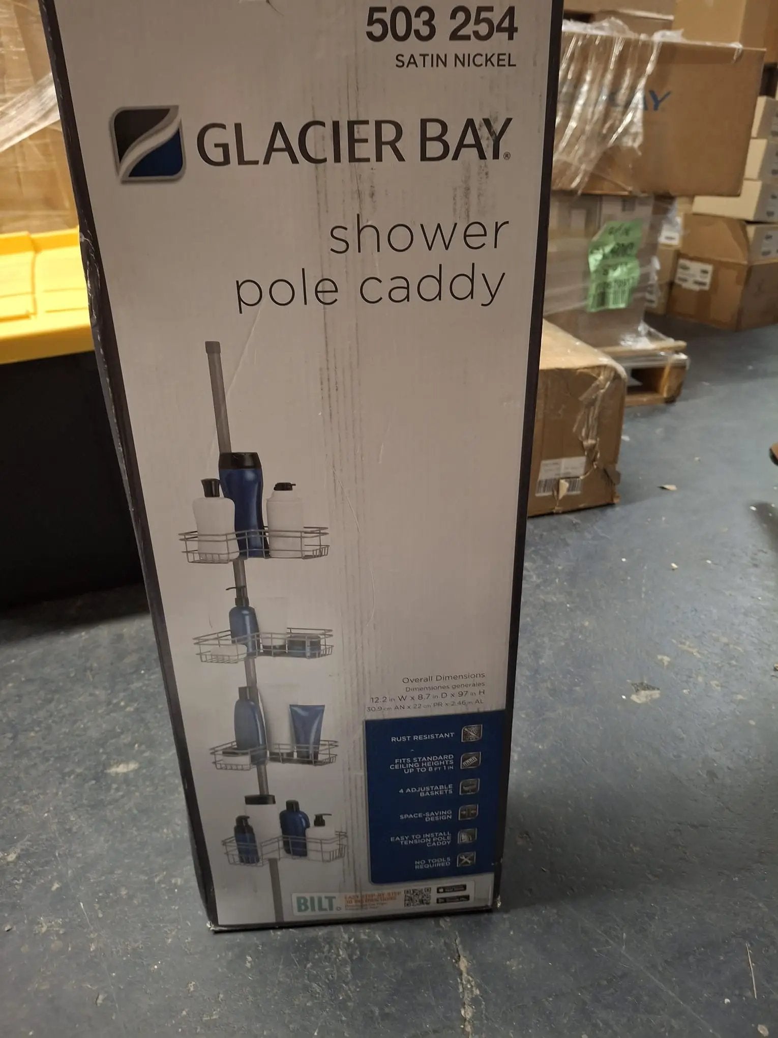 Open Box Glacier Bay Tension Pole Corner Shower Caddy in Satin Nickel by Selzalot