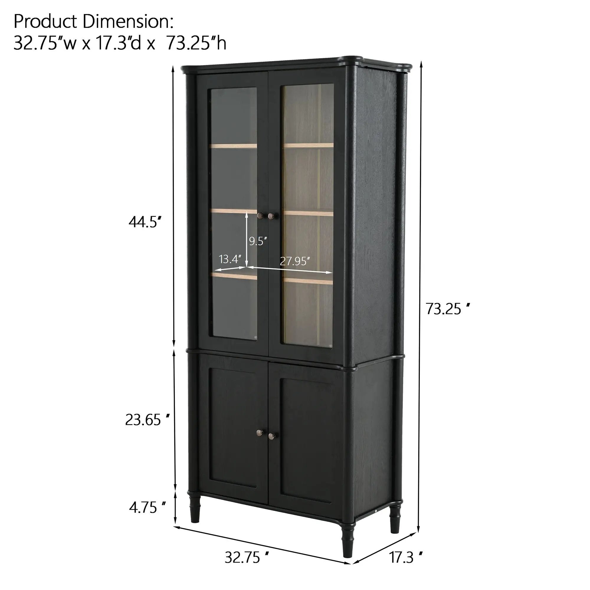 Vintage Display Cabinet With Double Glass Doors, Traditional Style For Collectibles, Ash Wood Veneer, 73.25" Tall - Black / Natural by HouseOfZazla