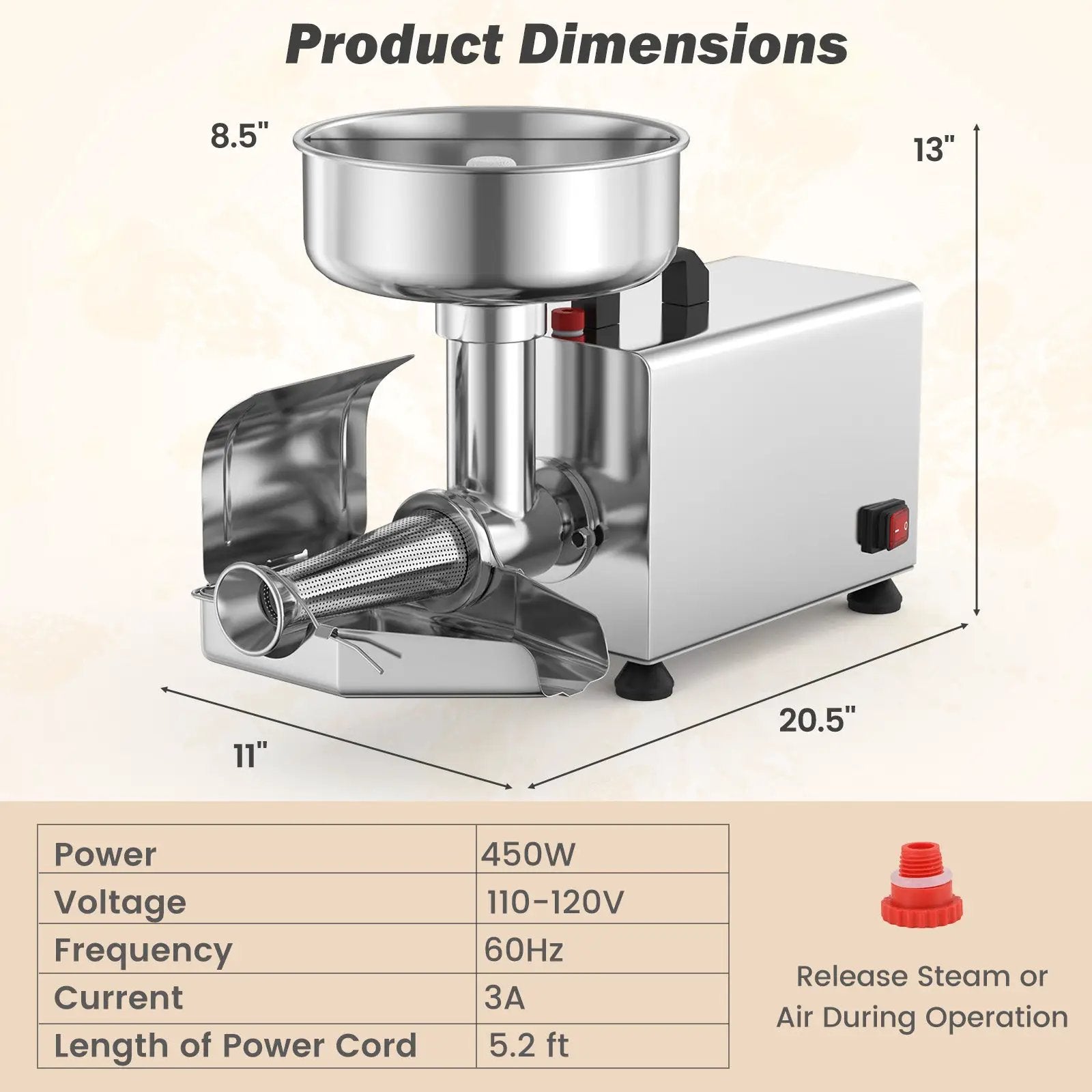 450W Electric Tomato Strainer Commercial Grade Food Mill Stainless Steel Sauce Maker by DirectDeals