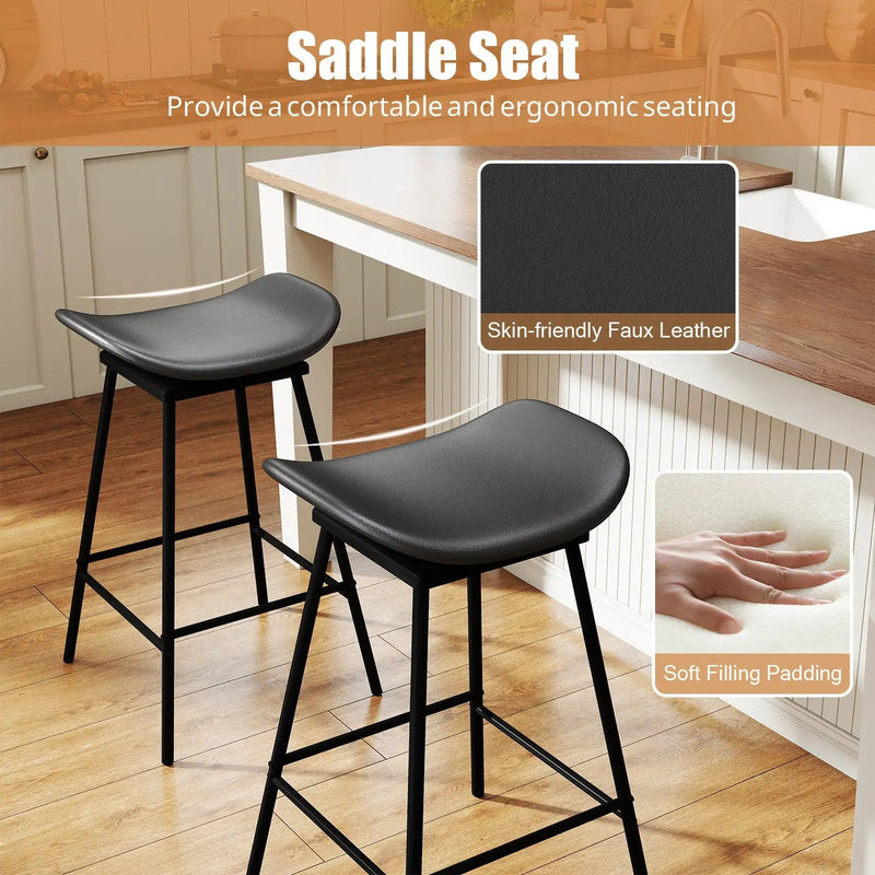 Set of 2 Swivel Barstools Faux Leather Upholstered Backless with Footrest by DirectDeals