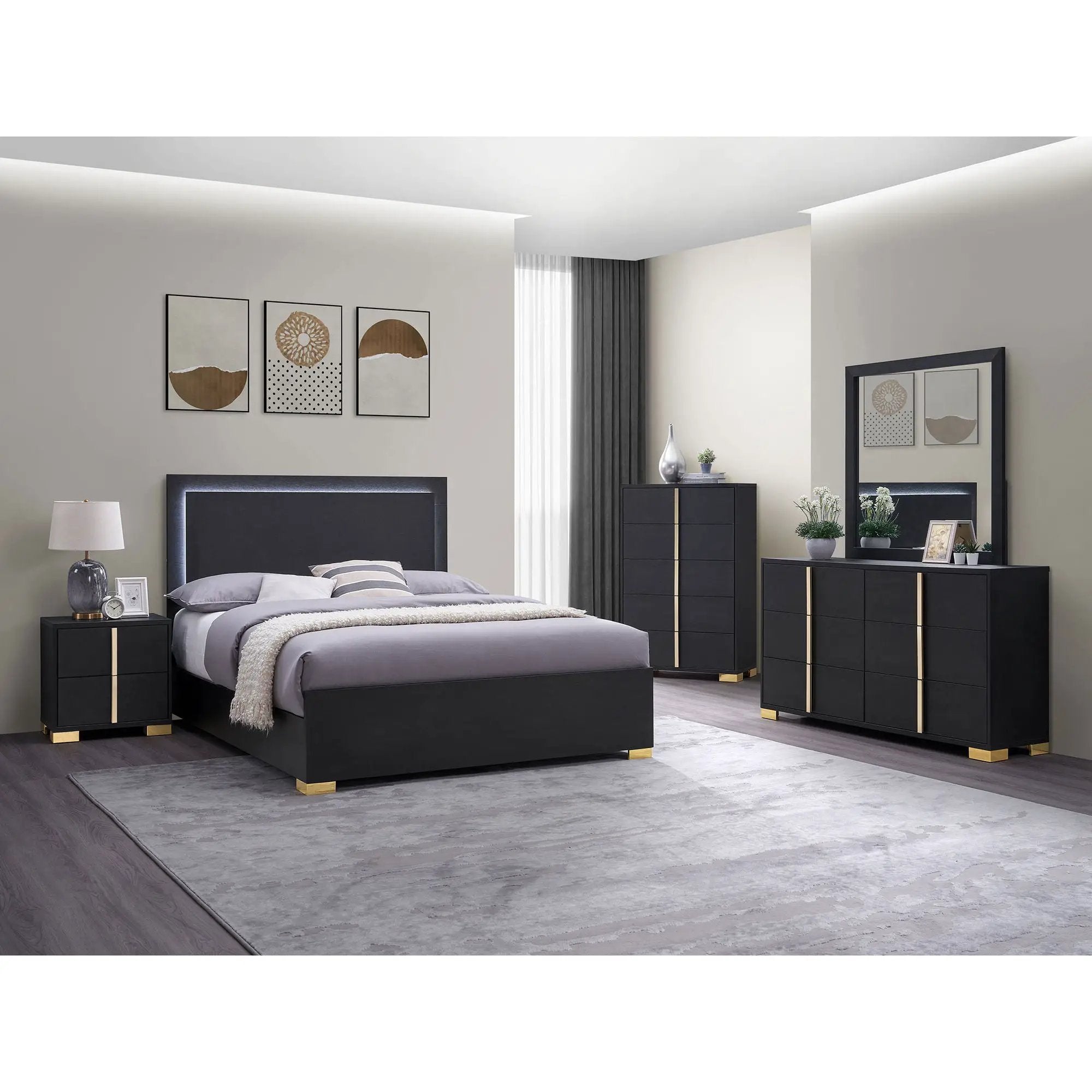 Medici - Eastern King LED Headboard Bed - Black by HouseOfZazla