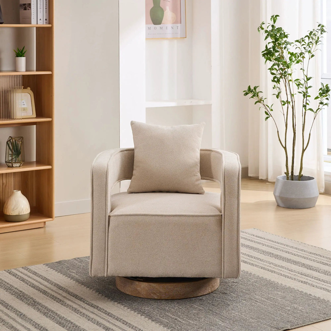 Swivel Accent Open Back Barrel Chair With Weathered Base by Unique Piece Furniture