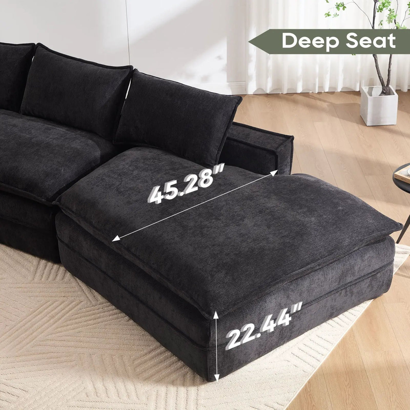 Modern Minimalist Modular Sectional Sofa With Deep Seats And Right Facing Chaise by Unique Piece Furniture