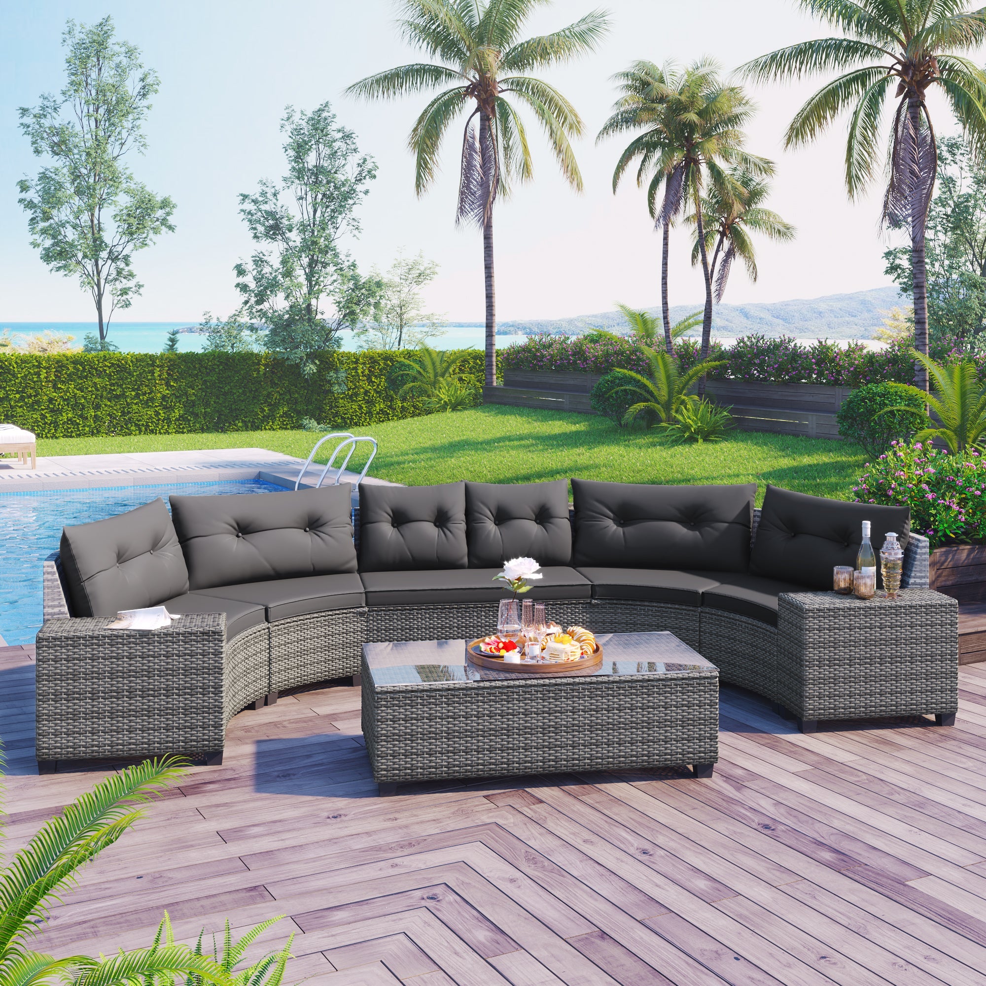 8-Pieces Outdoor Wicker Round Sofa Set by HouseOfZazla