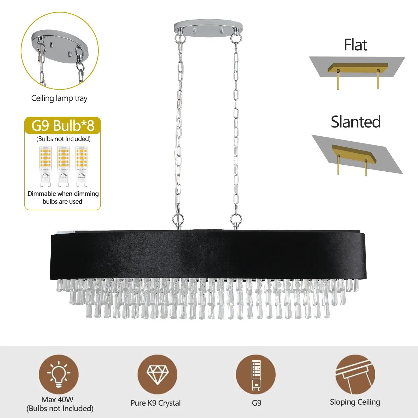 39' Modern Crystal Chandelier with Black Imitation Velvet Shade by HouseOfZazla