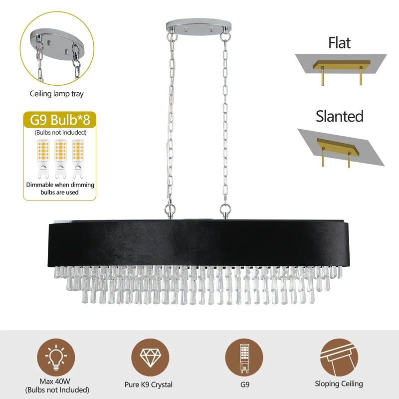 39' Modern Crystal Chandelier with Black Imitation Velvet Shade by HouseOfZazla
