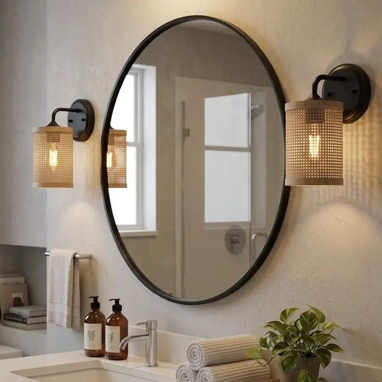 Reef - Single Lights Wall Sconce With Natural Shade Rustic Wicker Wall Light - Black / Rattan by Unique Piece Furniture