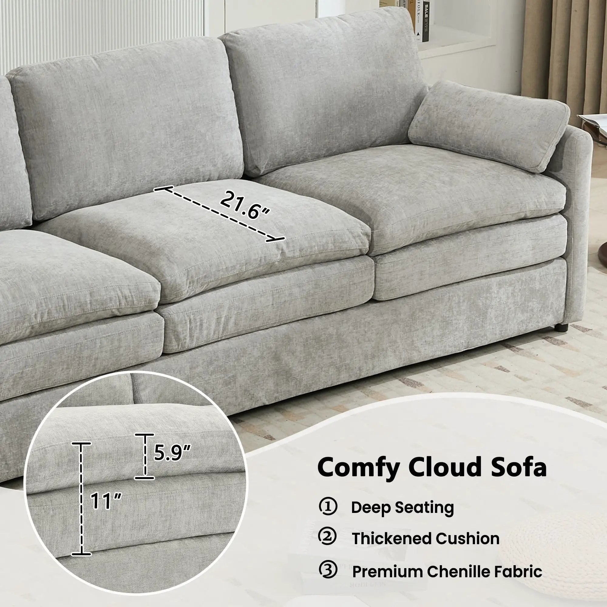 Cozy Upholstered 3 Seater Sofa With Double Cushion by Unique Piece Furniture