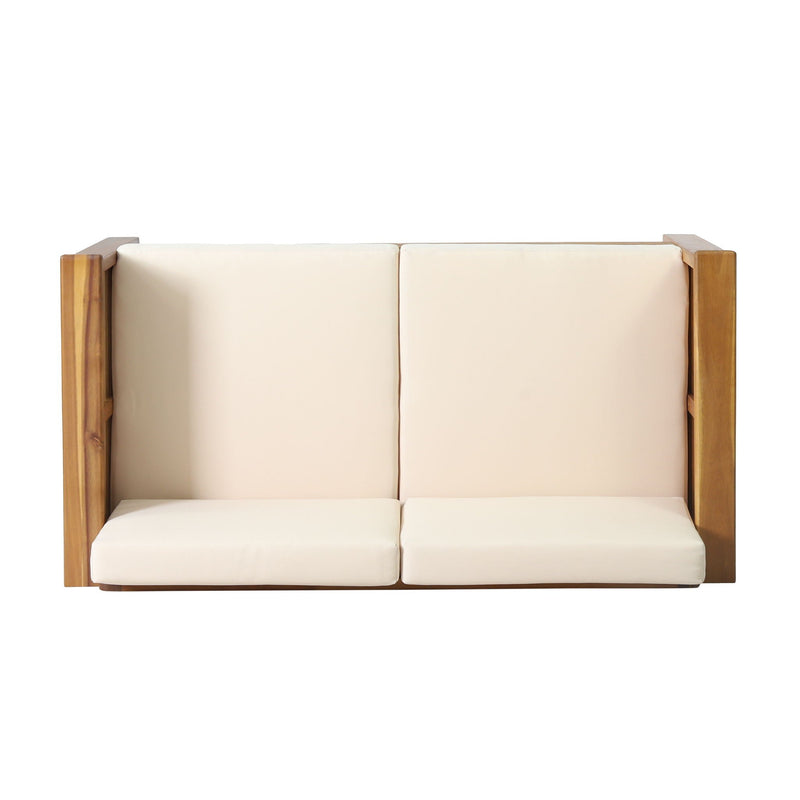 Acacia Wood Loveseat And Coffee Table Set With Cushions by HouseOfZazla