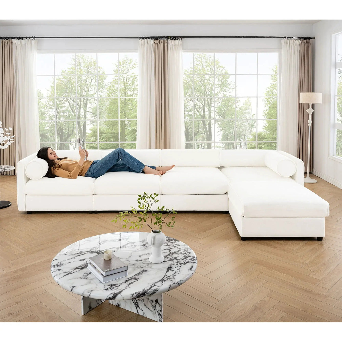 Contemporary Elegant Sofa With Storage And Ottoman by Unique Piece Furniture