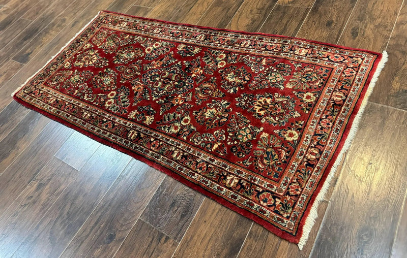 Red Persian Sarouk Rug 3 x 5.8, Antique Wool Carpet, 210 KPSI by Jewel Rugs