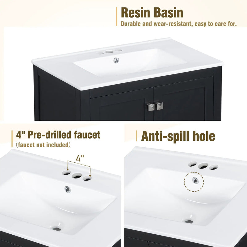 Bathroom Vanity With Single Sink, Combo Cabinet Undermount Sink, Bathroom Storage Cabinet With Two Doors And A Drawer, Soft Closing, Multifunctional Storage, Solid Wood Frame by HouseOfZazla